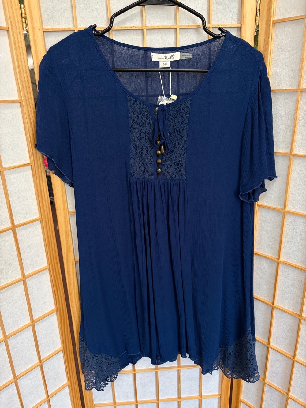 Simply Noelle Navy Blue Lace-Accent Tunic Top